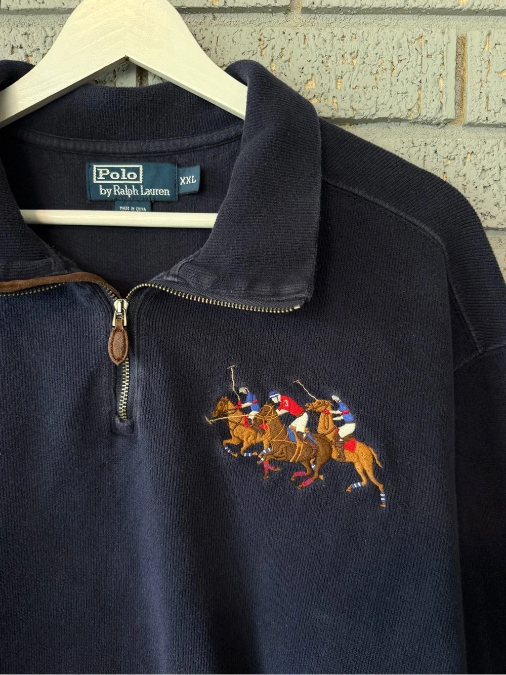 Polo Ralph Lauren Triple Pony 1/4 Zip Sweater Mens Navy Size XXL